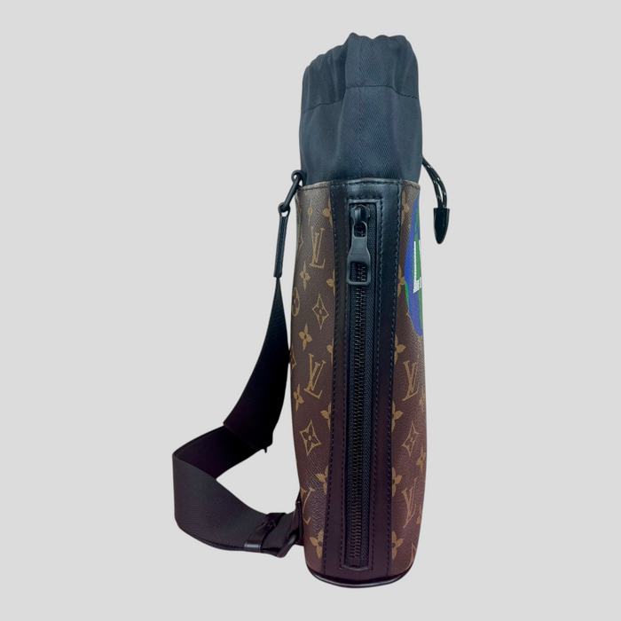 CLB XXIII Louis Vuitton Monogram Chalk Slingbag in brown canvas with black trim and side zipper detail
