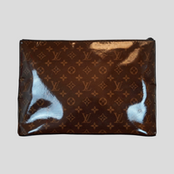 CLB XXIII Louis Vuitton Monogram Glaze Pochette Cosmos in brown patent leather with iconic logo print