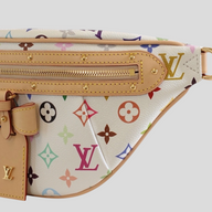 CLB XXIII Louis Vuitton x Takashi Murakami white multicolour monogram bum bag with tan leather trim and gold hardware