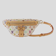 CLB XXIII Louis Vuitton x Takashi Murakami white multicolour monogram bum bag with tan leather trim and bow detail