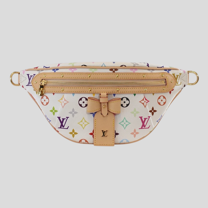 CLB XXIII Louis Vuitton x Takashi Murakami white multicolor monogram high rise bum bag with leather bow detail