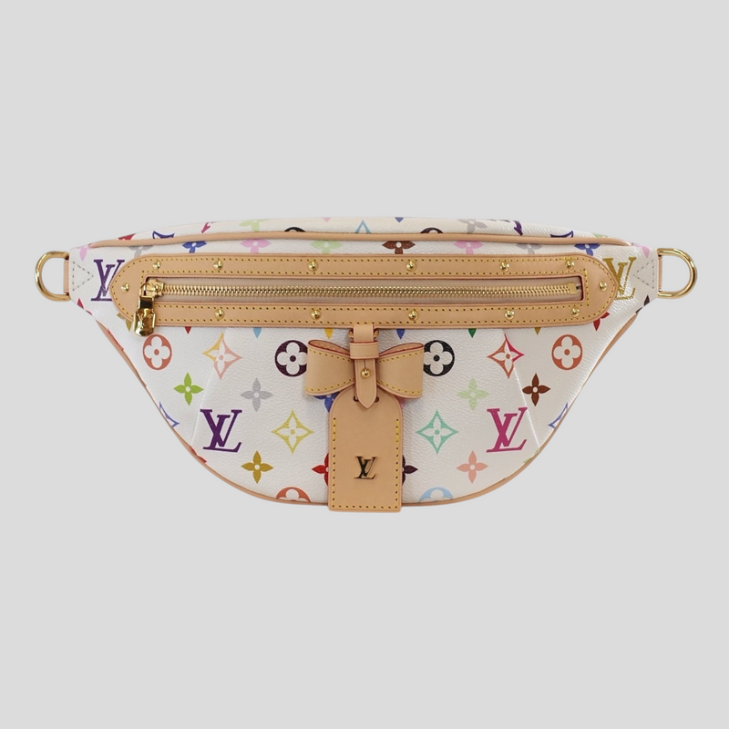 CLB XXIII Louis Vuitton x Takashi Murakami white multicolor monogram high rise bum bag with leather bow detail