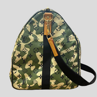 CLB XXIII Louis Vuitton Takashi Murakami Keepall 55 in green camouflage monogram canvas with tan leather trim