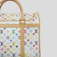 CLB XXIII Louis Vuitton x Takashi Murakami white monogram multicolore coated canvas dog carrier with vachetta leather