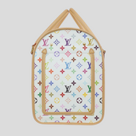 CLB XXIII Louis Vuitton x Takashi Murakami white monogram multicolore dog carrier bag with vachetta leather trim