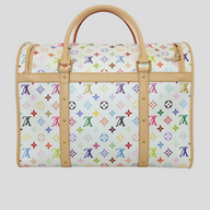 CLB XXIII Louis Vuitton x Takashi Murakami white Monogram Multicolore pet carrier with vachetta leather trim