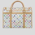 CLB XXIII Louis Vuitton x Takashi Murakami white Monogram Multicolore dog carrier with vachetta leather trim.