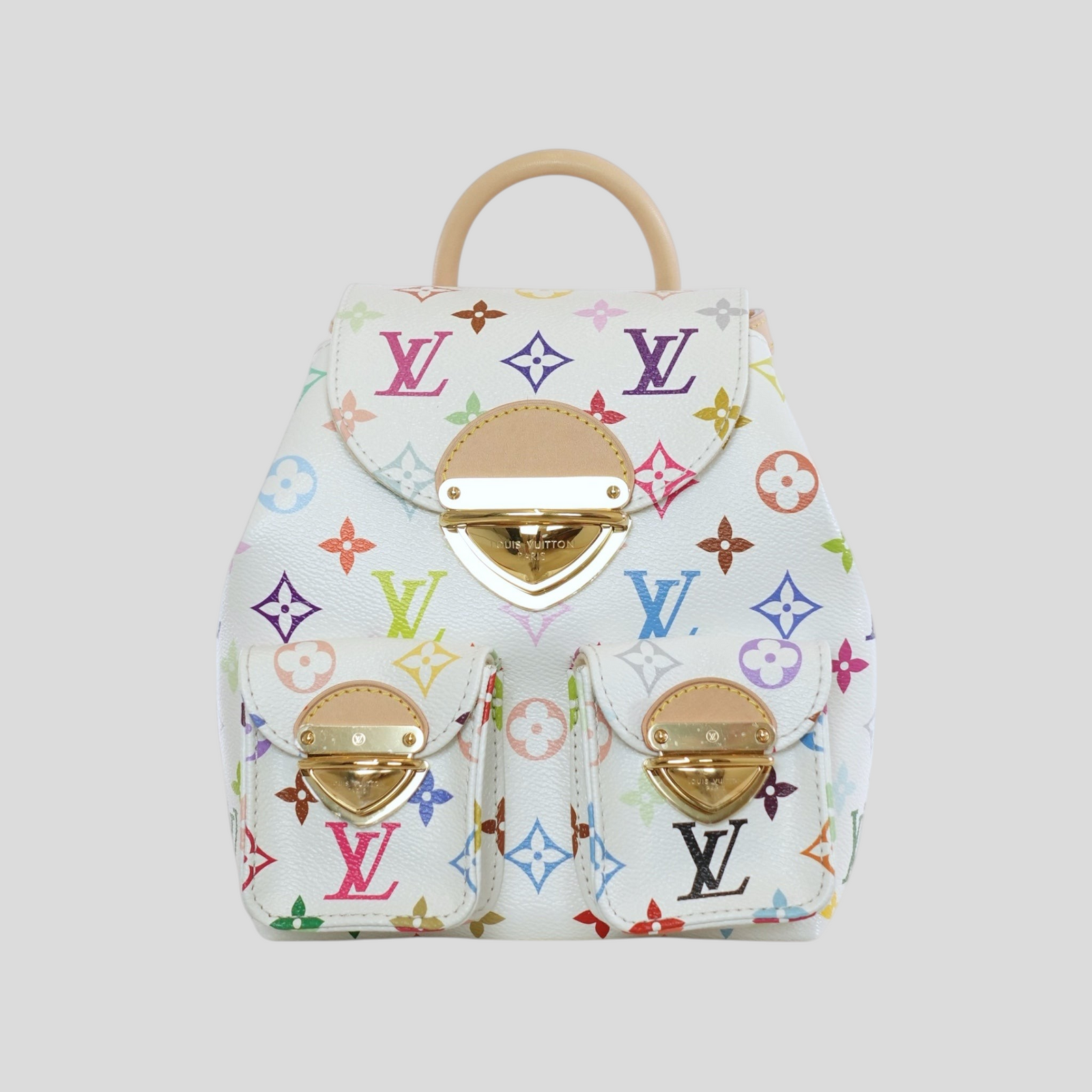 CLB XXIII Louis Vuitton x Takashi Murakami Venice bag in white coated canvas with multicolored monogram and gold hardware
