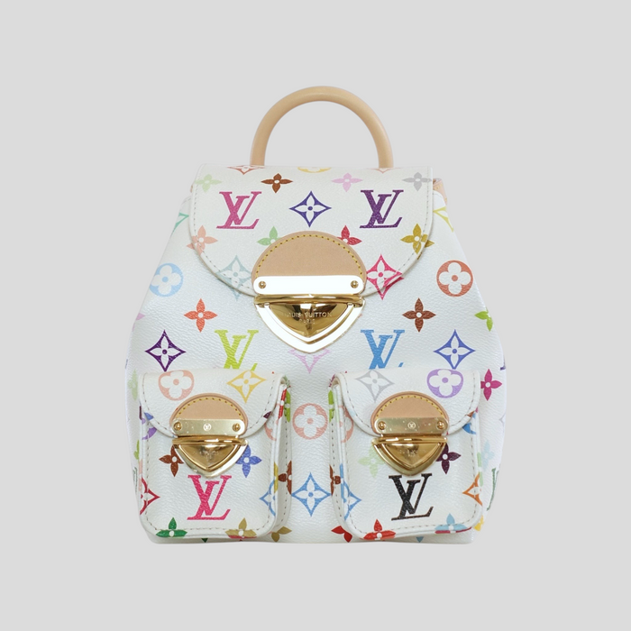 CLB XXIII Louis Vuitton x Takashi Murakami Venice bag in white coated canvas with multicolored monogram and gold hardware