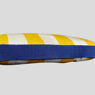 CLB XXIII Louis Vuitton SS26 yellow and white striped cotton terry beach towel bag with blue logo strap