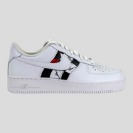 CLB XXIII Matty Boy custom white Air Force 1 low-top sneaker with unique black and white graphic side panel art