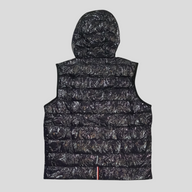 CLB XXIII Moncler navy blue hooded puffer vest in shiny polyamide with quilted design, back view