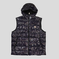 CLB XXIII Moncler navy blue hooded puffer vest in glossy polyamide with front zip closure and signature logo patch