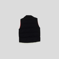 CLB XXIII Moncler Bastien navy blue wool down-filled vest, back view showing quilted construction.