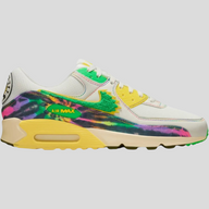 CLB XXIII Nike Air Max 90 Grateful Ducks sneakers in sail, green shock, and yellow strike with tie-dye accents.