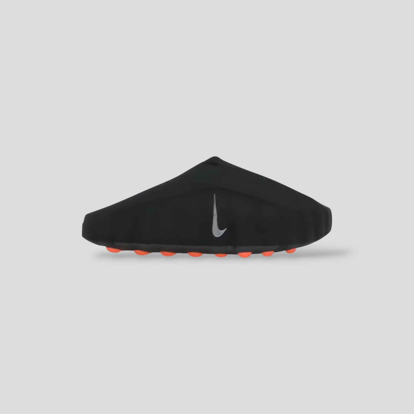 CLB XXIII Nike Mind 001 slide in black with a chrome swoosh logo and hyper crimson sole details