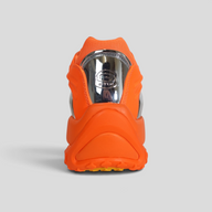 CLB XXIII Chrome Hearts x Nocta Nike Hot Step II sneaker in bright orange with a metallic silver heel detail
