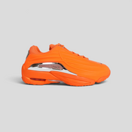 CLB XXIII Chrome Hearts x Nocta Nike Hot Step II sneakers in vibrant orange with metallic silver side detailing