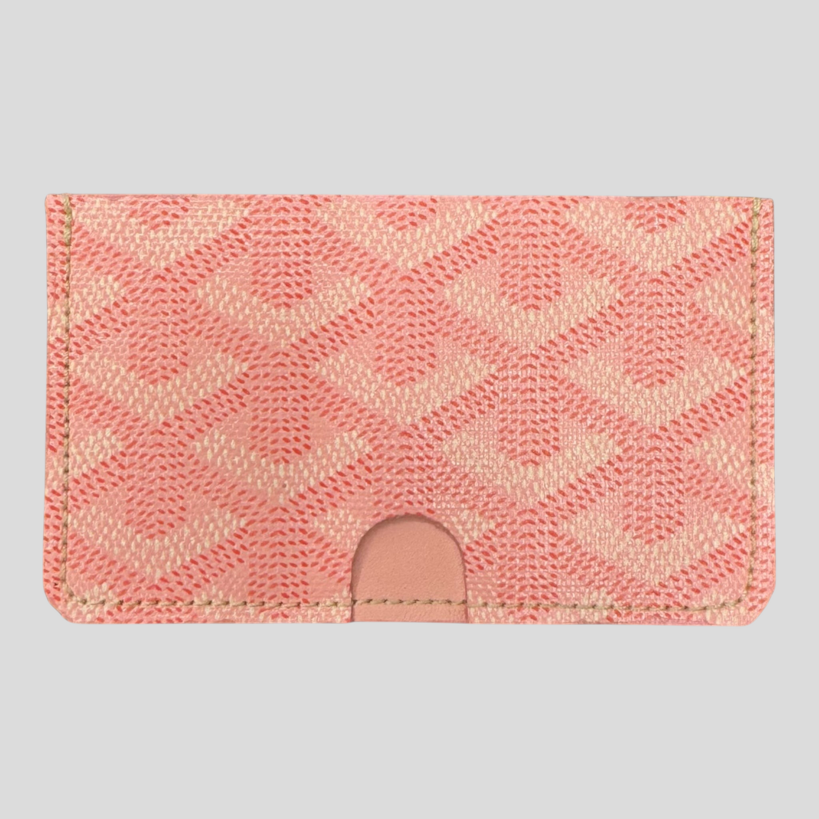 CLB XXIII pink Goyardine canvas card holder wallet with signature chevron pattern and leather trim