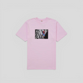 CLB XXIII pink 100% cotton Supreme Spider-Man graphic t-shirt with a black and white city scene print