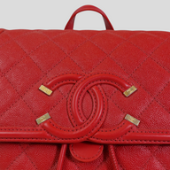 CLB XXIII red Chanel Caviar leather Filigree backpack featuring signature quilted pattern and gold CC logo hardware