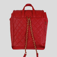 CLB XXIII red Chanel Caviar leather Filigree backpack with quilted texture and gold chain straps