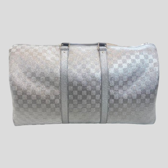 CLB XXIII Louis Vuitton Keepall Bandouliere 50 travel bag in metallic silver with iconic checkerboard pattern