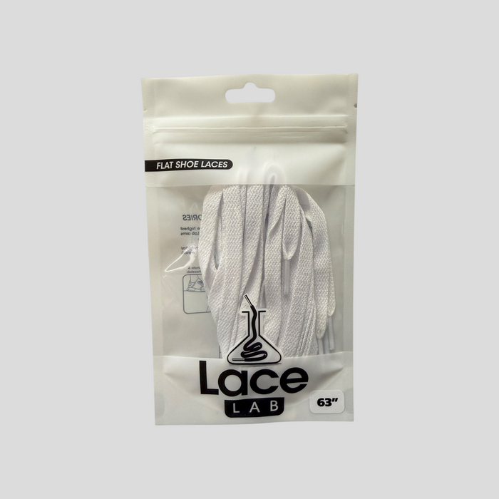 CLB XXIII white flat replacement shoelaces for Air Jordan sneakers in 63 inch length, packaged in a clear pouch.