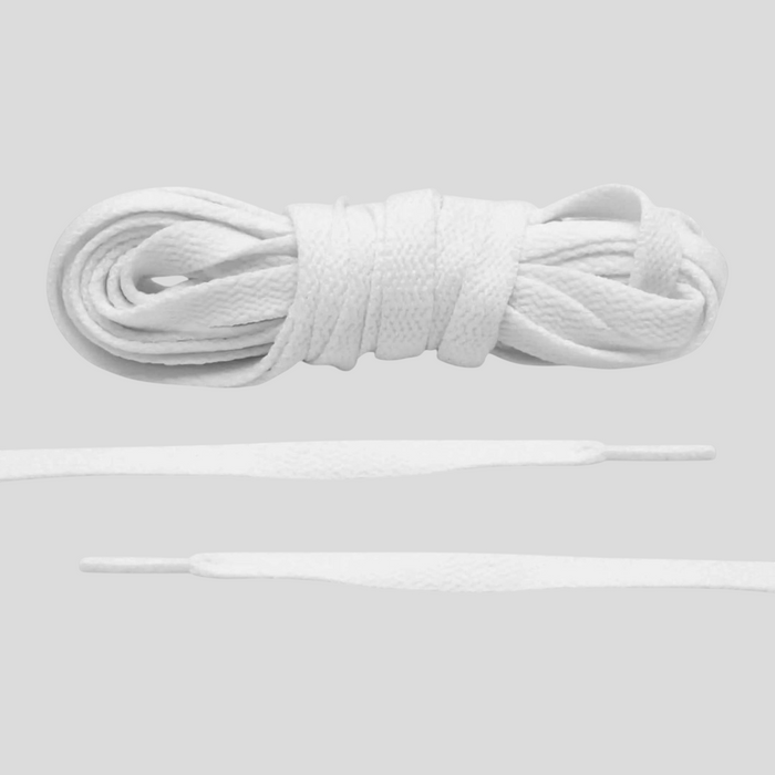 CLB XXIII premium white flat replacement shoelaces for Air Jordan 1 and 4 sneakers, 63 inches long.