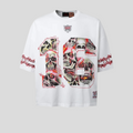 CLB XXIII white cotton football jersey featuring a large skull screenprint graphic and embroidered chest patch.