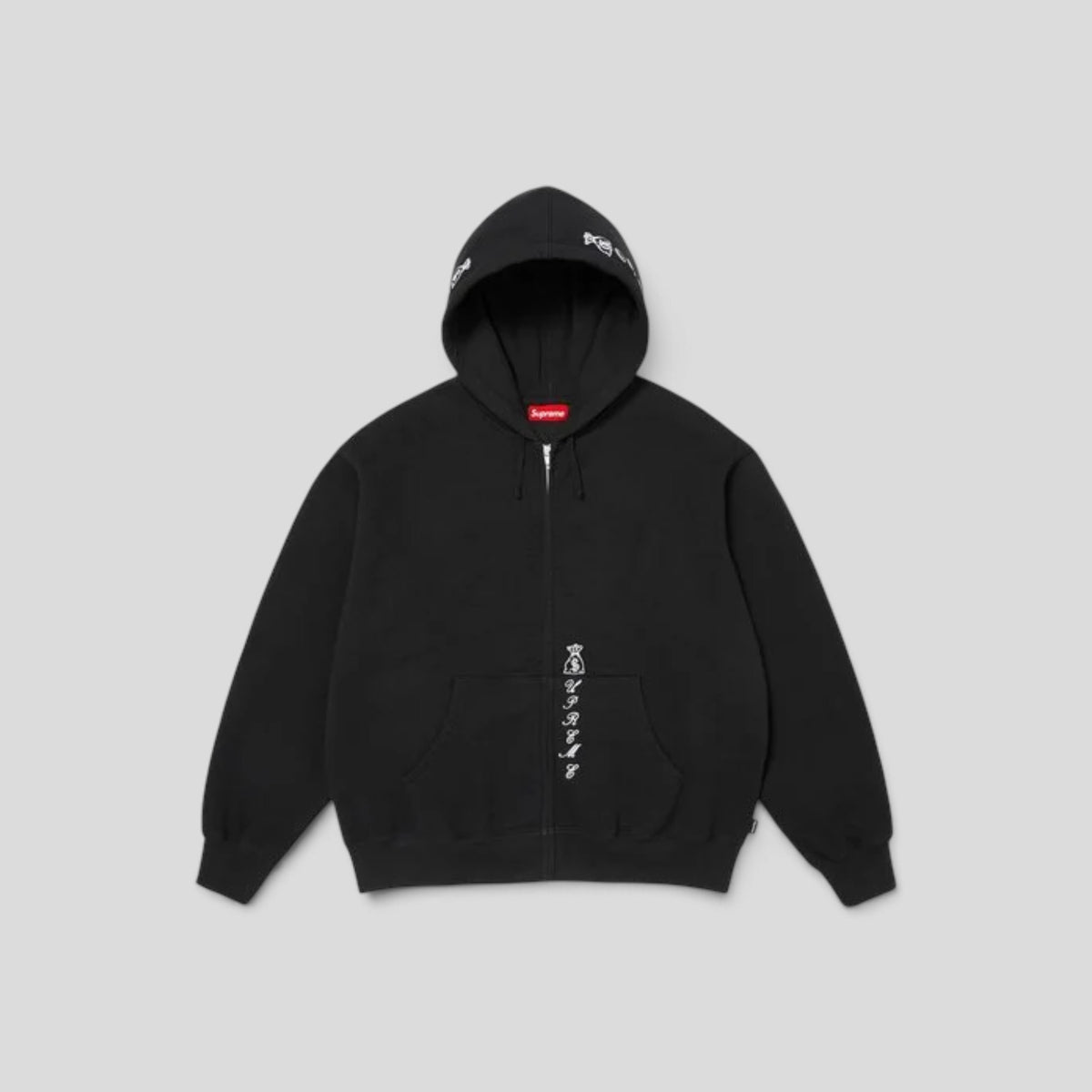 Supreme God Over Money Zip Up Hooded Sweatshirt in Black
