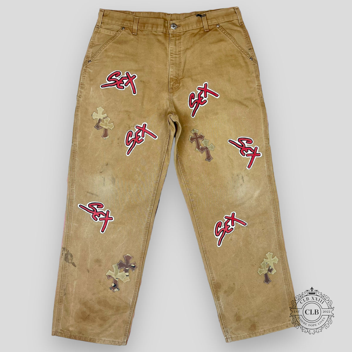 CHROME HEARTS MATTY BOY SEX RECORDS CROSS PATCH CARHARTT CARPENTER PANTS