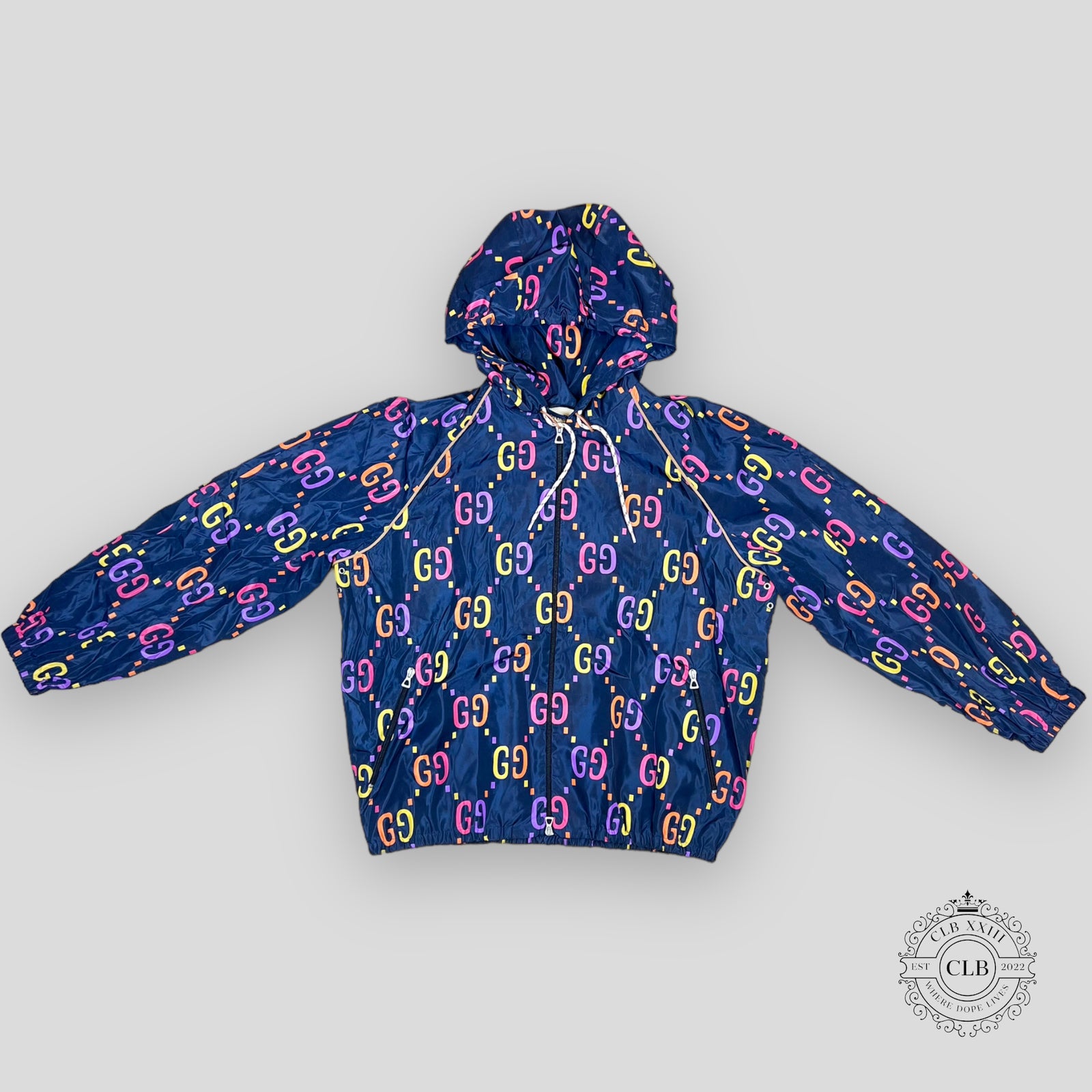 Gucci GG Jacquard Windbreaker Jacket- Blue