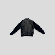 CLB XXIII Louis Vuitton black blouson jacket featuring embossed monogram lambskin leather and wool sleeves