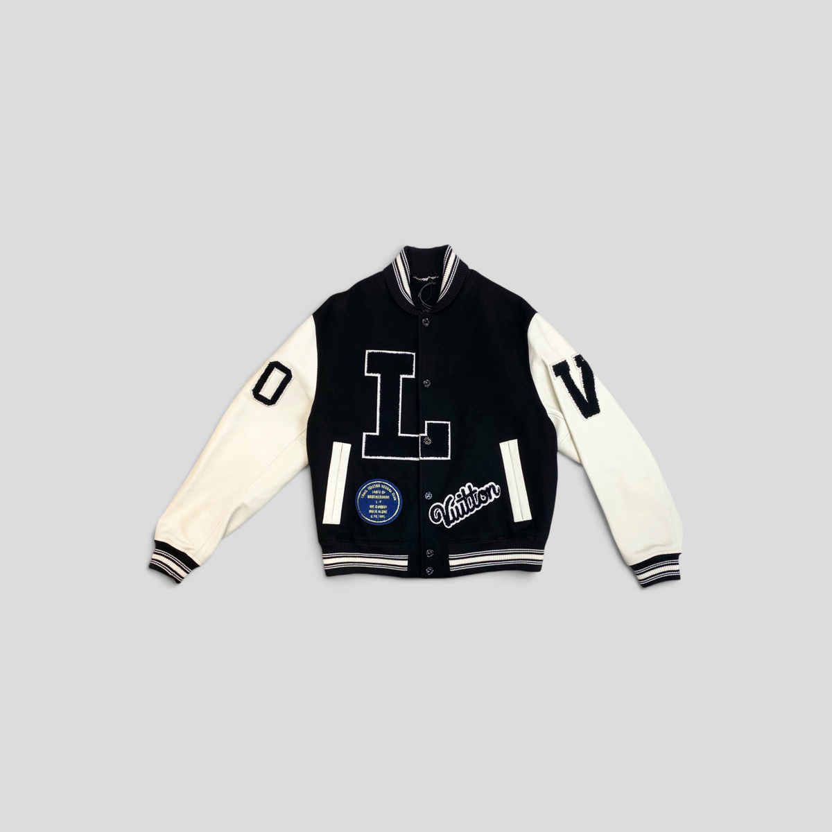 CLB XXIII Louis Vuitton MLK Dreaming varsity jacket in black calfskin with white leather sleeves and letter patches