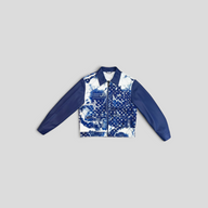 CLB XXIII Louis Vuitton blue bandana print jacket featuring a cowhide and cotton construction with monogram details.