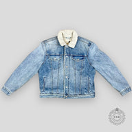 All Saints Shearling Denim Jacket in Indigo