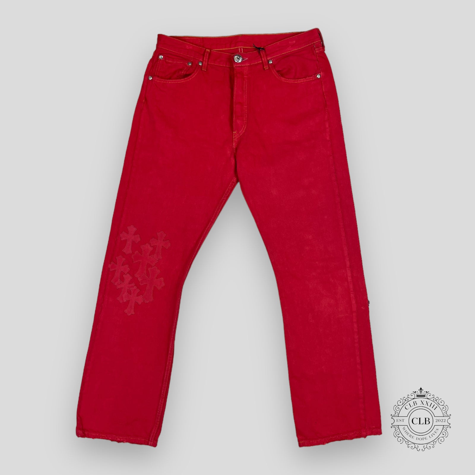 Chrome Hearts Levi Cross Patch Jeans in Red