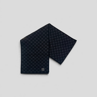 CLB XXIII Louis Vuitton black Damier wool scarf with a subtle checkered pattern and branded corner tab