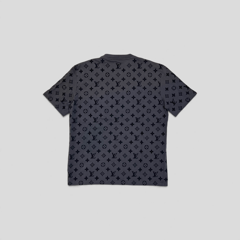 CLB XXIII Louis Vuitton grey cotton t-shirt featuring an all-over black monogram pattern and velcro detail.