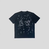 CLB XXIII Louis Vuitton black cotton t-shirt featuring white LV spread embroidery logo on the front