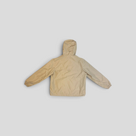 CLB XXIII beige Louis Vuitton monogram reversible nylon windbreaker jacket, back view with hood