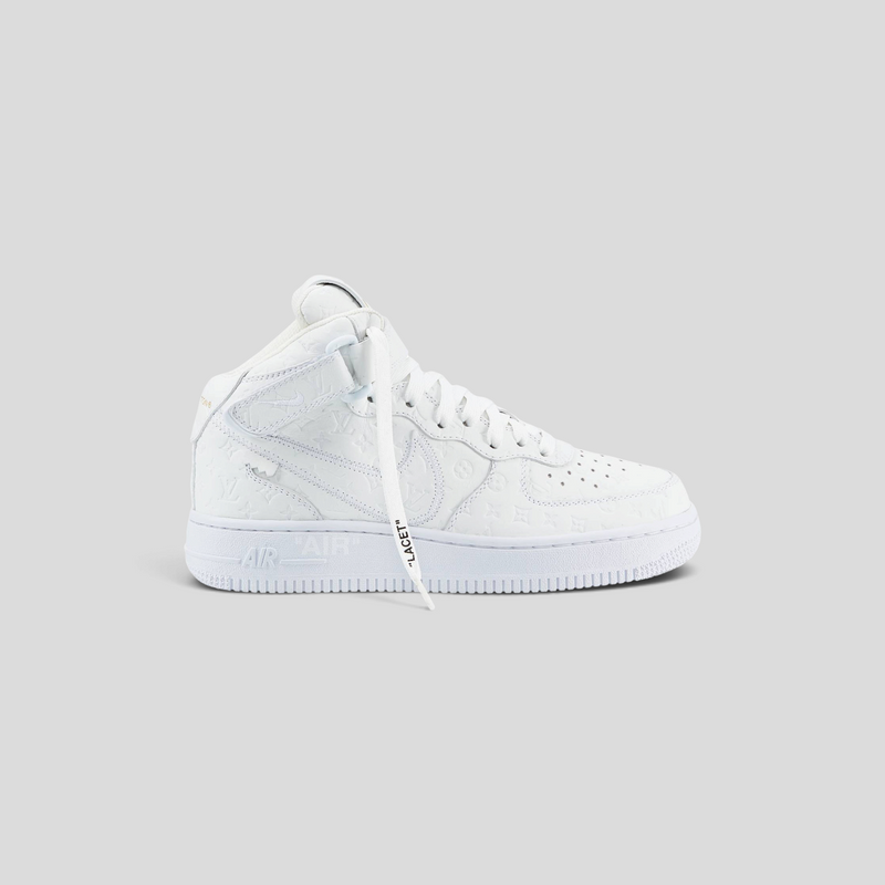 CLB XXIII Nike Air Force 1 Mid x Louis Vuitton sneaker in triple white with embossed monogram leather
