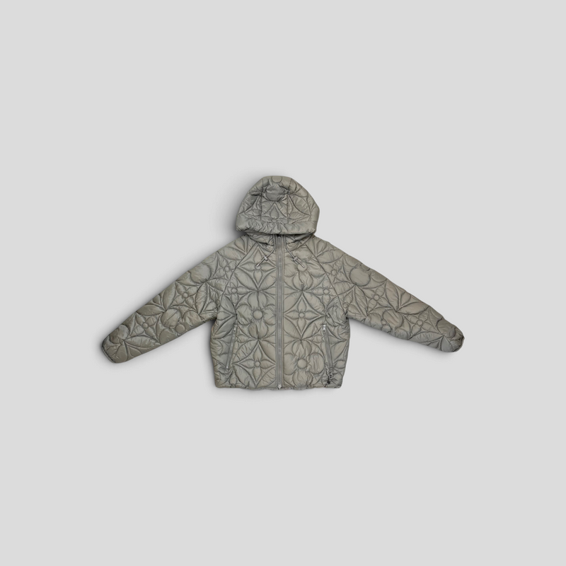 CLB XXIII Louis Vuitton reversible grey quilted puffer coat with monogram pattern and hood