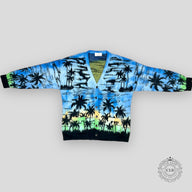 Celine Jacquard-Knit Palm Tree Cardigan in Blue