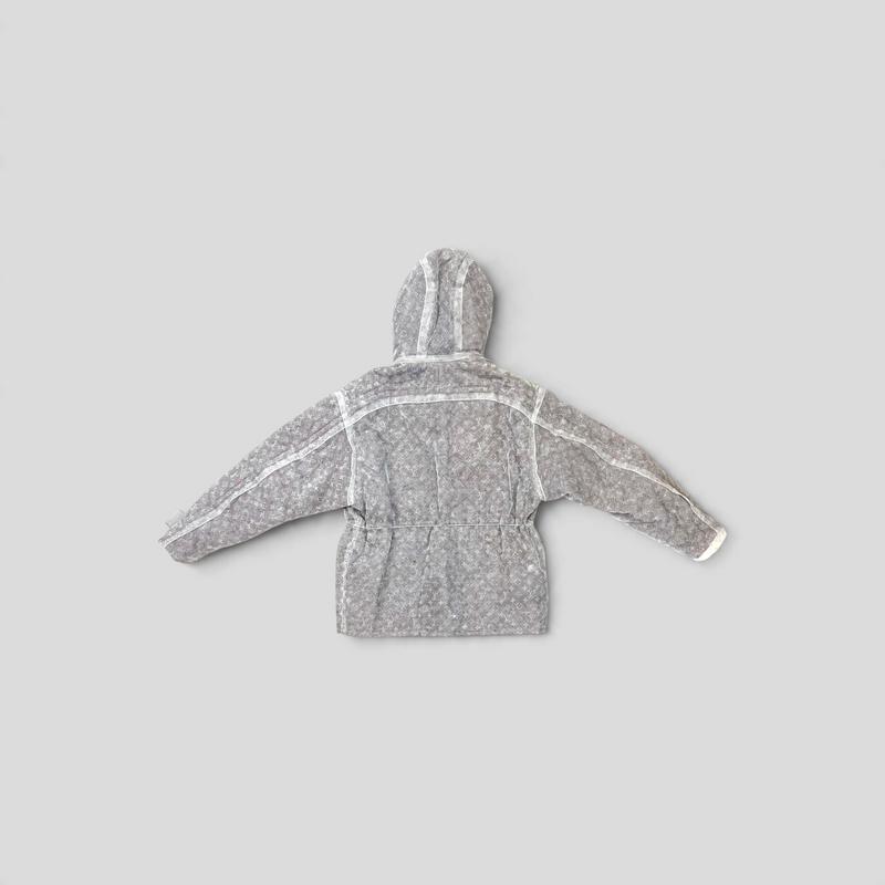 CLB XXIII grey Louis Vuitton monogram organza padded parka with hood, back view