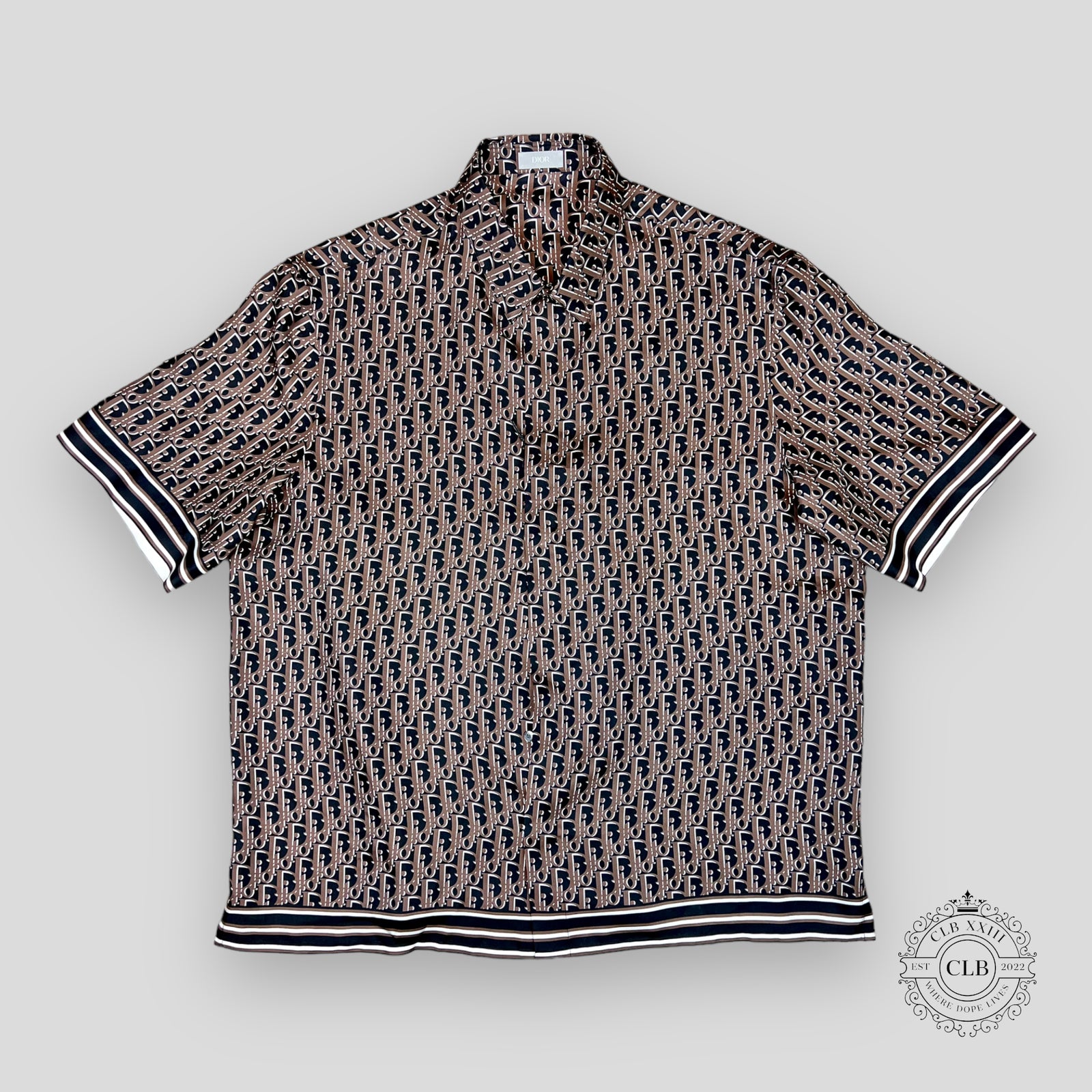 Dior Oblique Button Up Silk Shirt in Black/Brown