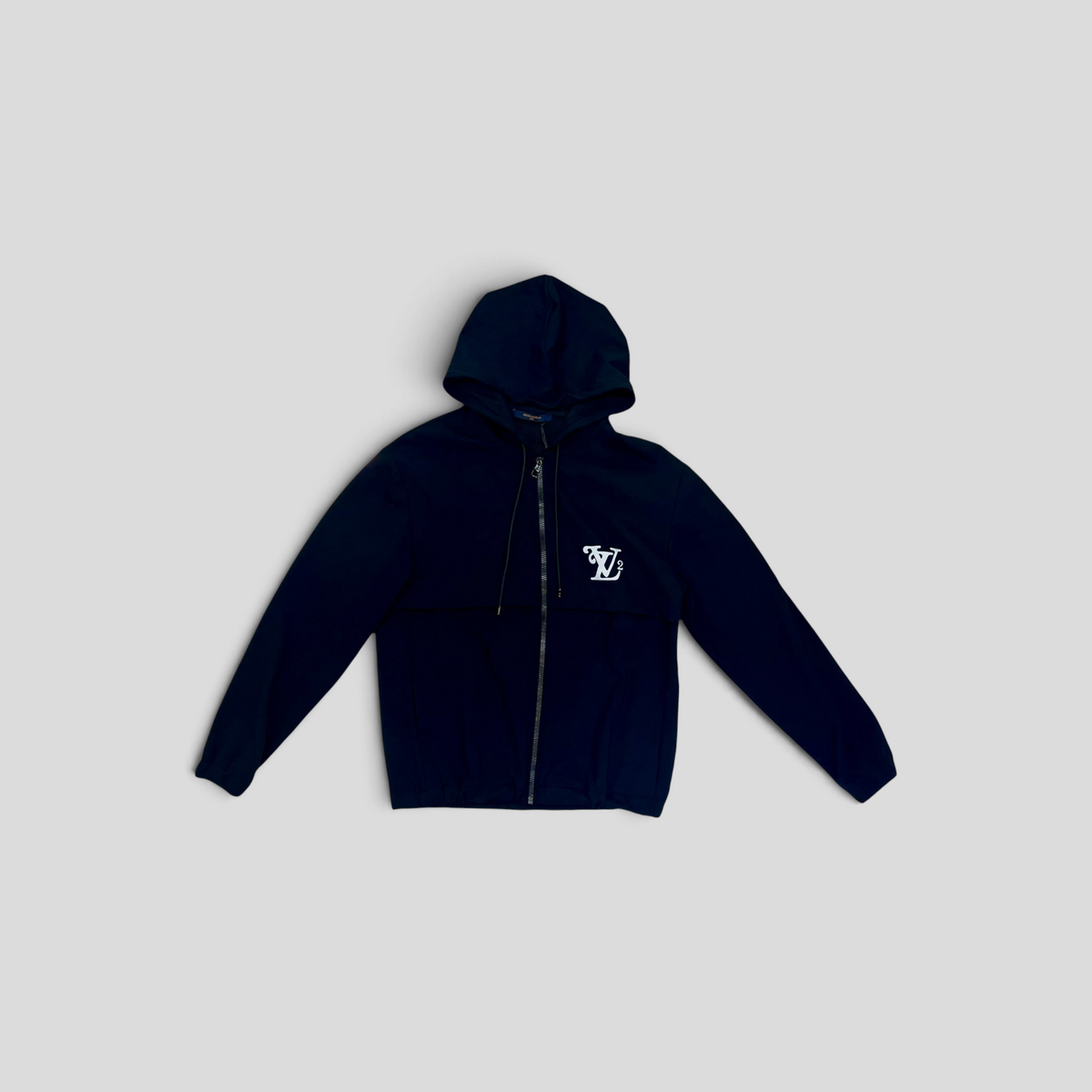 CLB XXIII Louis Vuitton X Nigo black zip-up hoodie with reflective logo detail in polyamide blend fabric