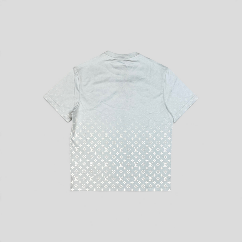 CLB XXIII Louis Vuitton light blue cotton t-shirt featuring a white gradient monogram pattern on the back