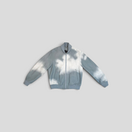 CLB XXIII Louis Vuitton blue and white cloud print calfskin leather bomber jacket with ribbed trim